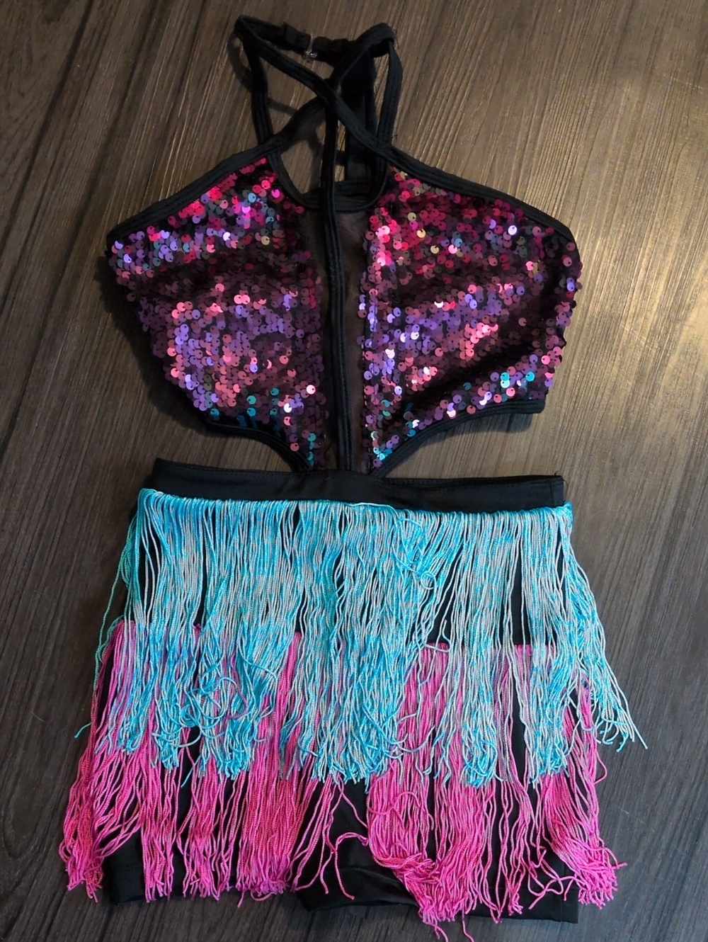 Sequin & Fringe Dance Costume - Pink, Purple, Blue